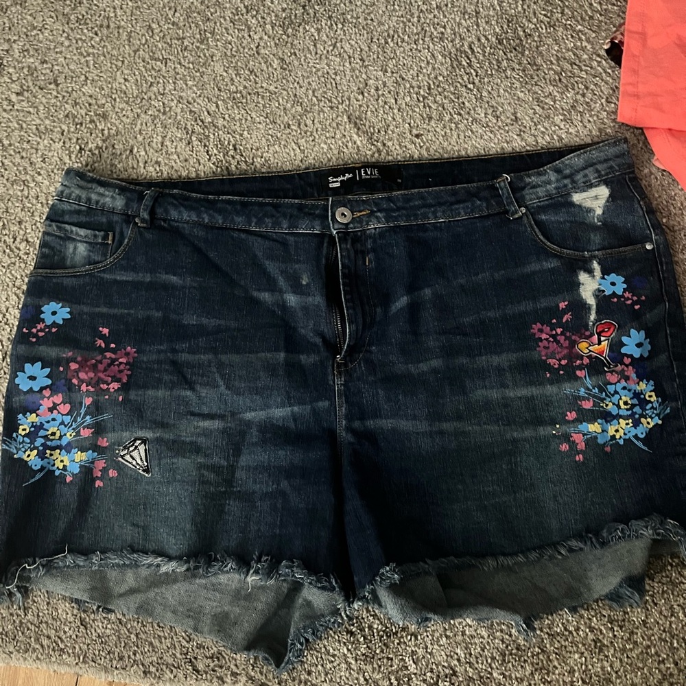 Denim Floral Embroidered Women's Shorts